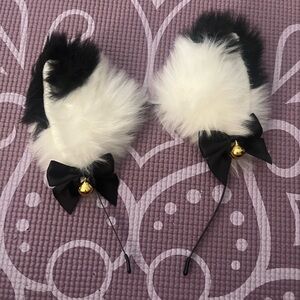 Black and White Furry Cat Ear Headband